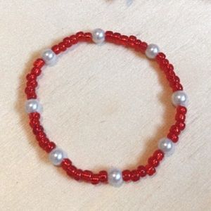 Faux Pearl Red Glass Beaded Bracelet